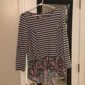 Anthropologie striped floral hi-lo top in medium